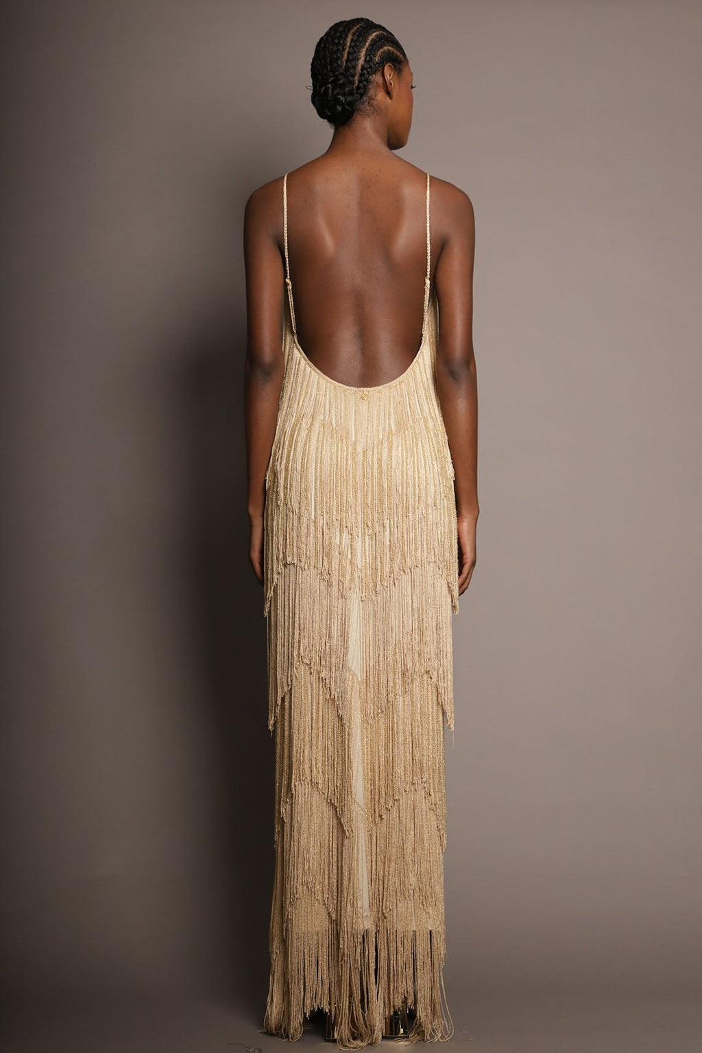 Fringe Tiered V-Neck Cami Maxi Dress