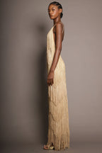 Fringe Tiered V-Neck Cami Maxi Dress