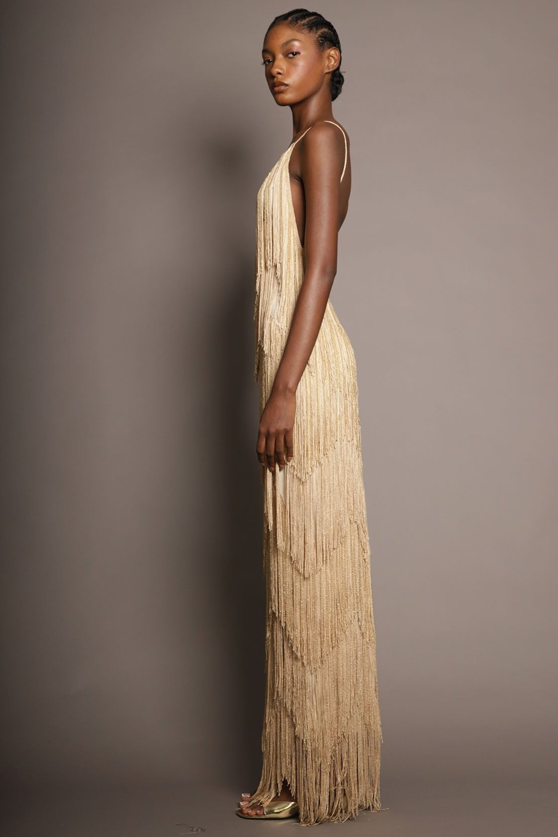 Fringe Tiered V-Neck Cami Maxi Dress