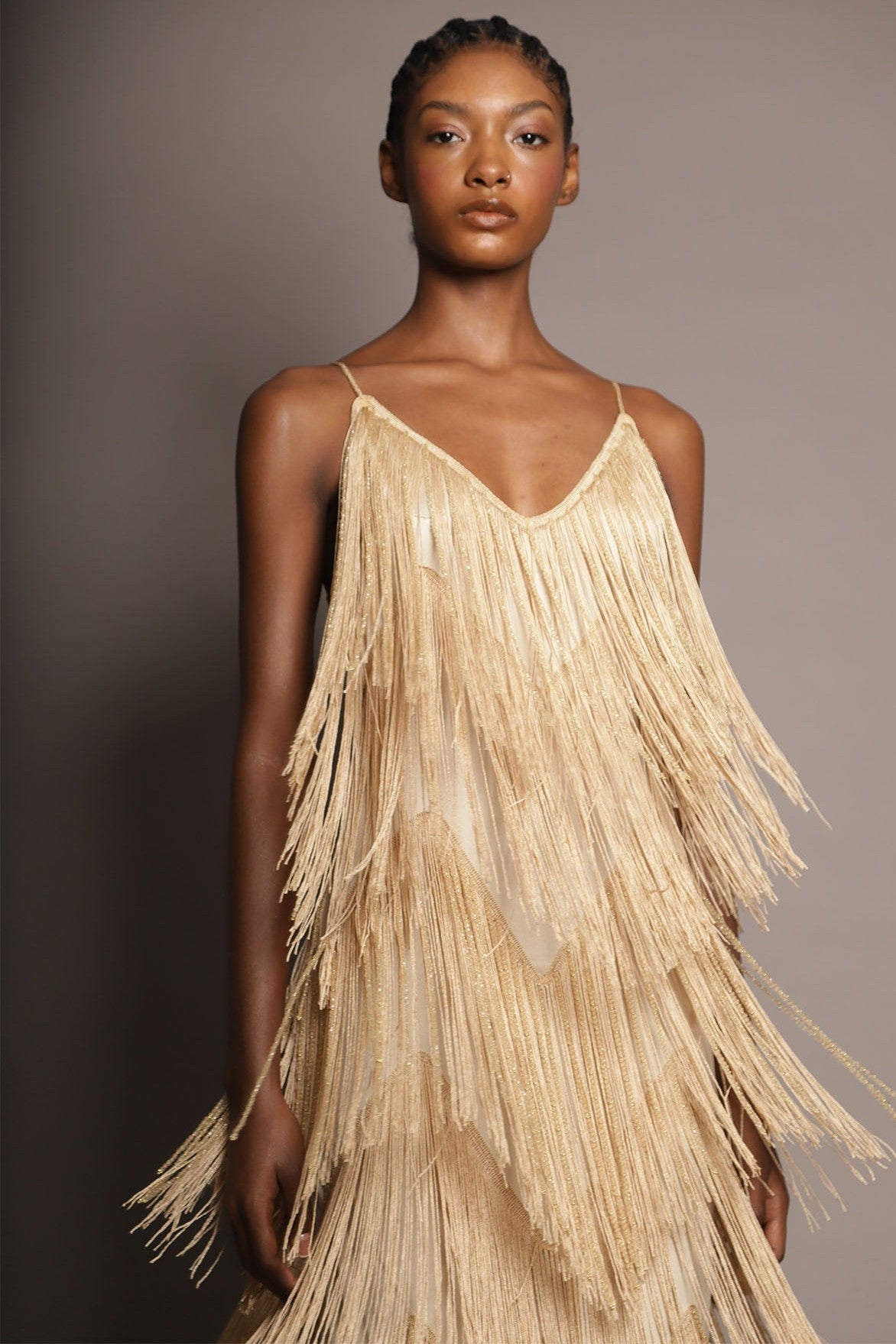 Fringe Tiered V-Neck Cami Maxi Dress