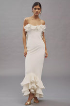 Jersey Pleated Ruffle Midi Dress