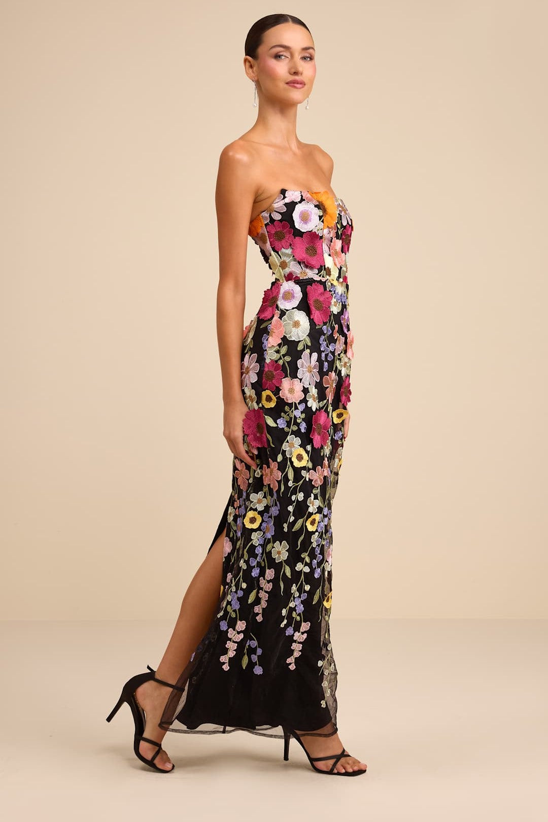 3D Floral Embroidered Off-Shoulder Maxi Dress