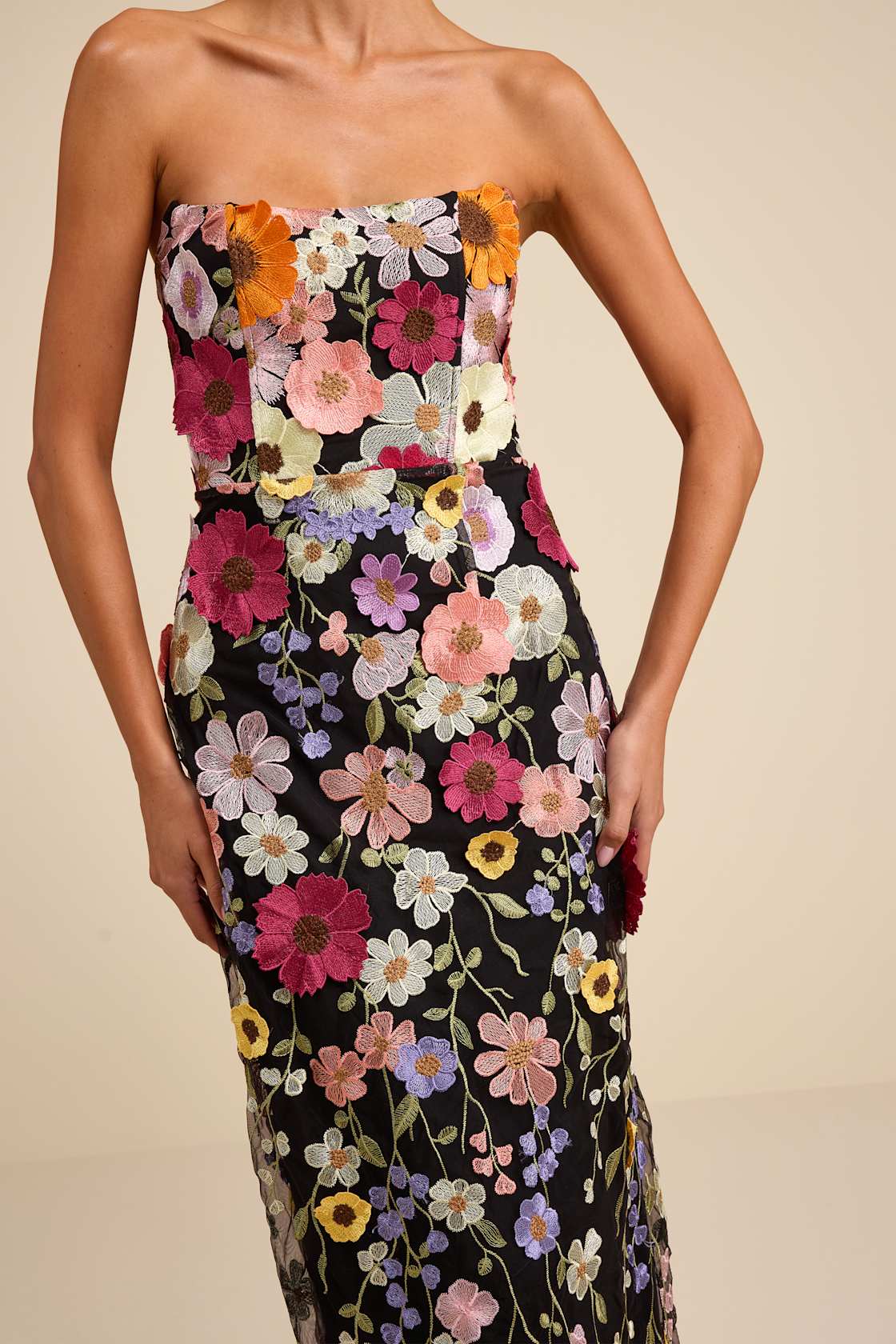 3D Floral Embroidered Off-Shoulder Maxi Dress