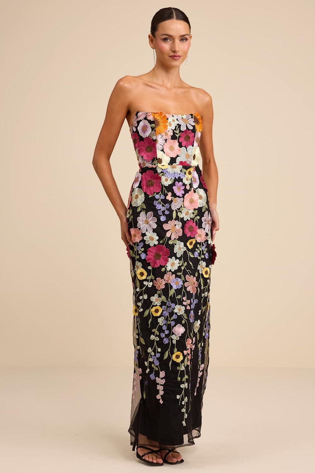 3D Floral Embroidered Off-Shoulder Maxi Dress