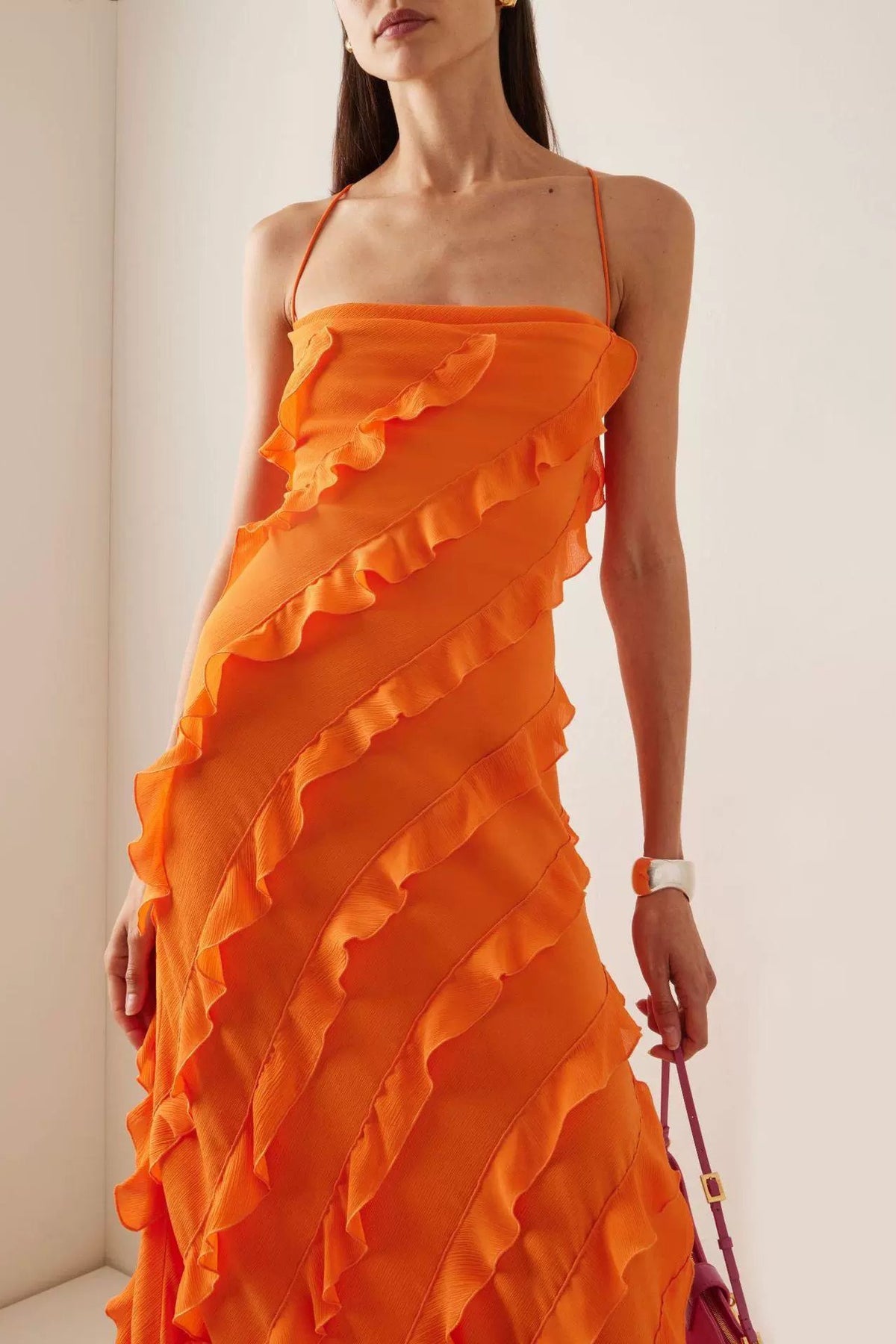Chiffon Ruffle Tie-Up Midi Dress