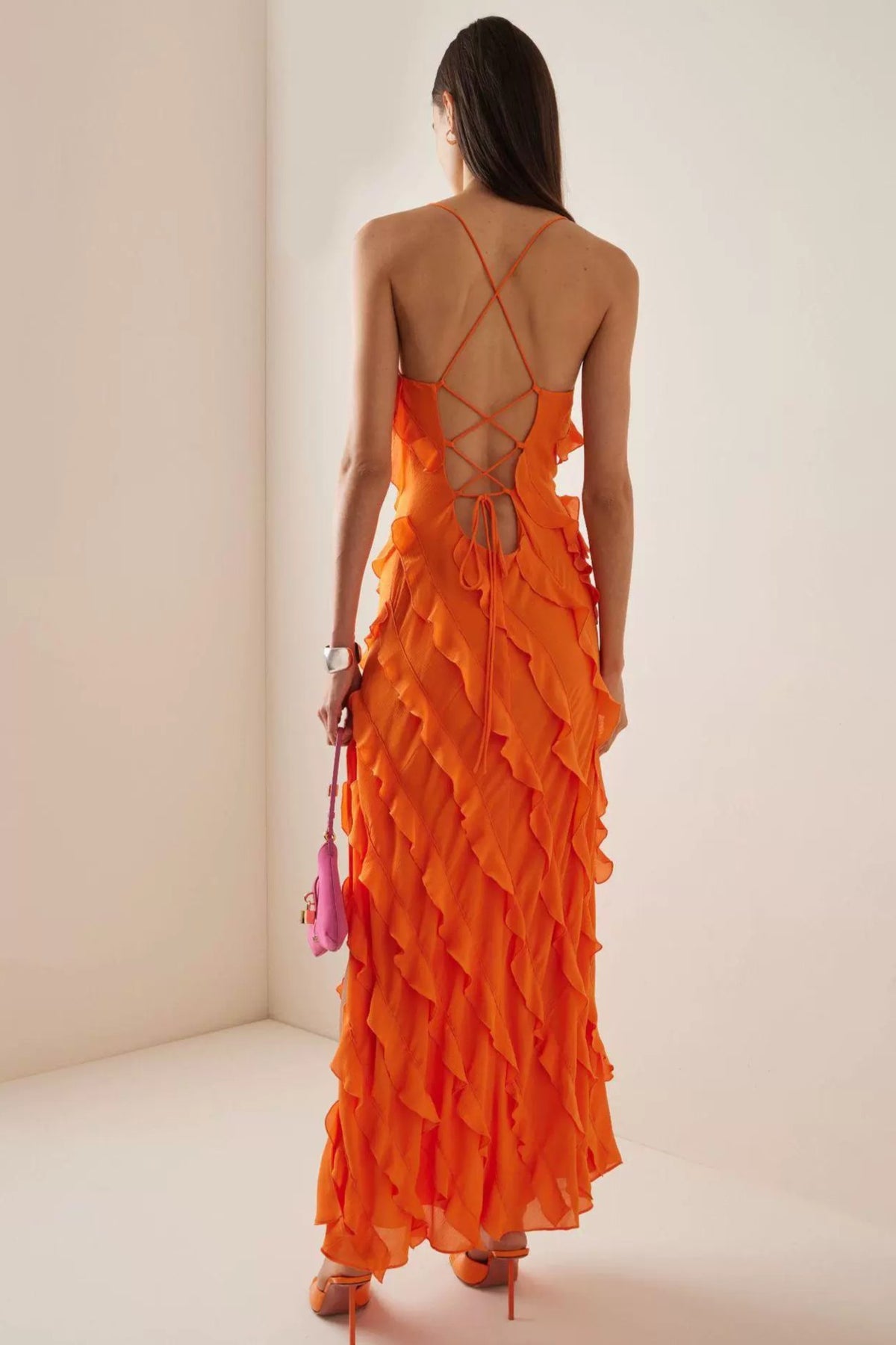 Chiffon Ruffle Tie-Up Midi Dress