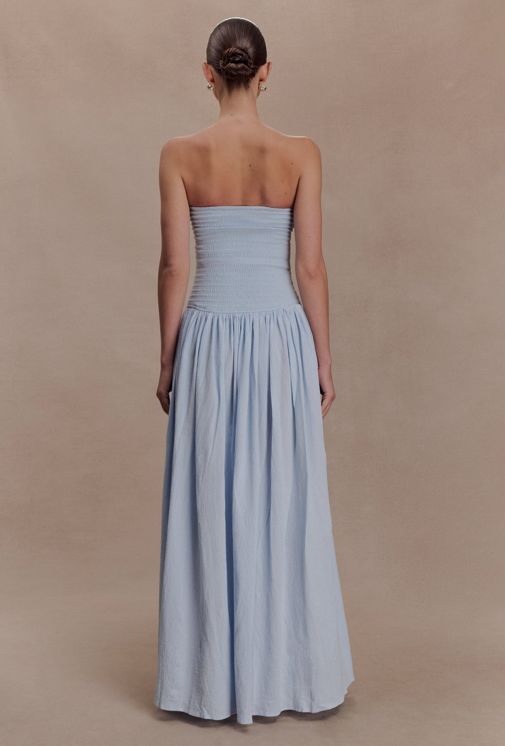 Solid Smocking Strapless Maxi Dress