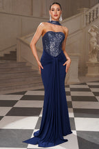 Sequin Splicing Jersey Tie-Up Maxi Dress