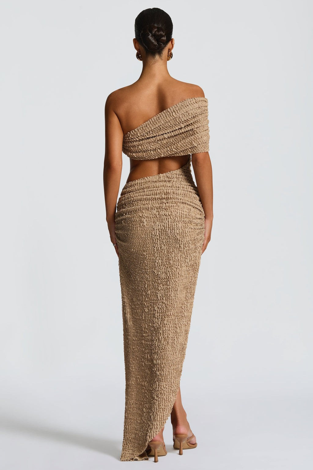 Solid Skew Collar Cut-Out Midi Dress