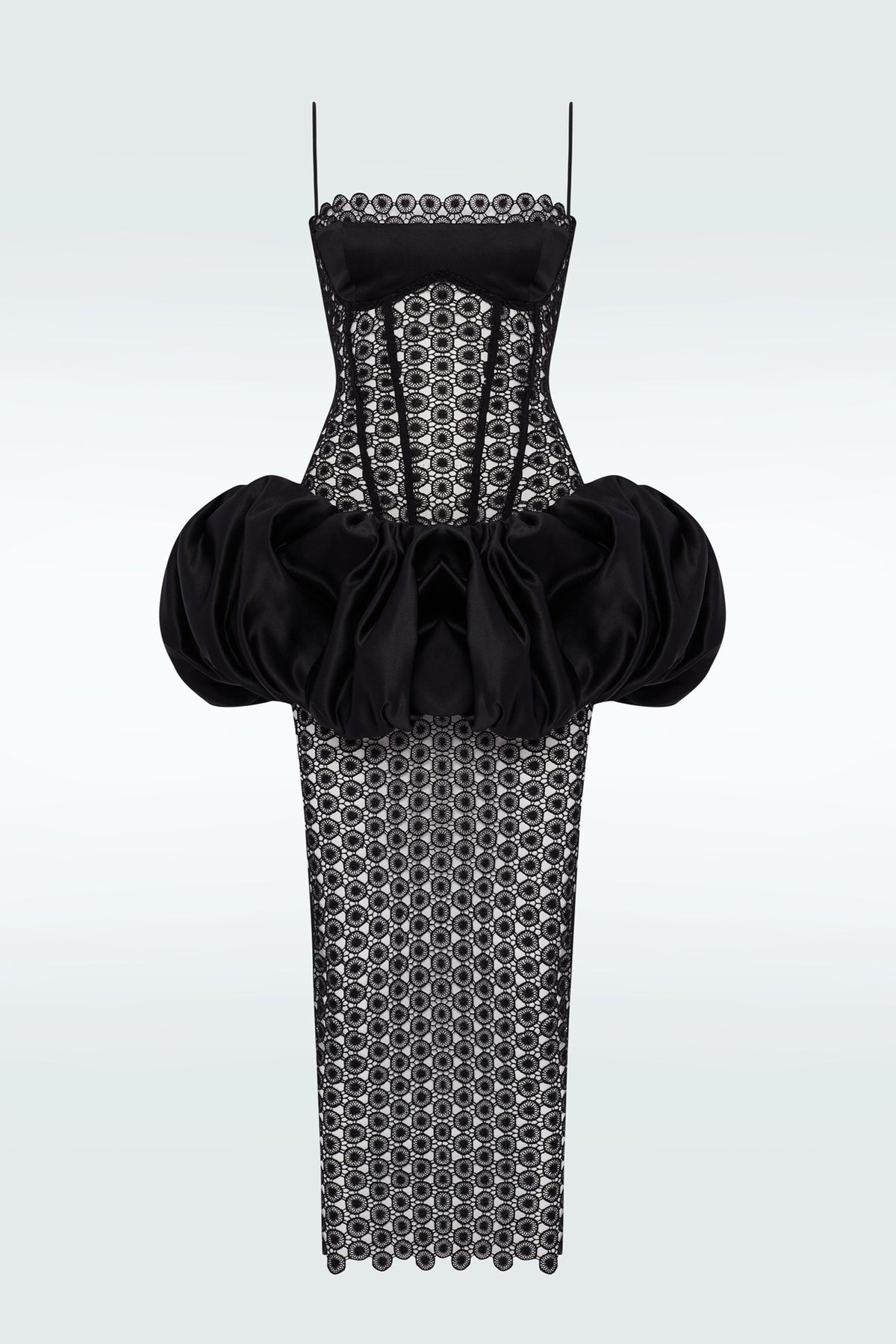 Satin Splicing Lace See-Through Slip Midi Dress