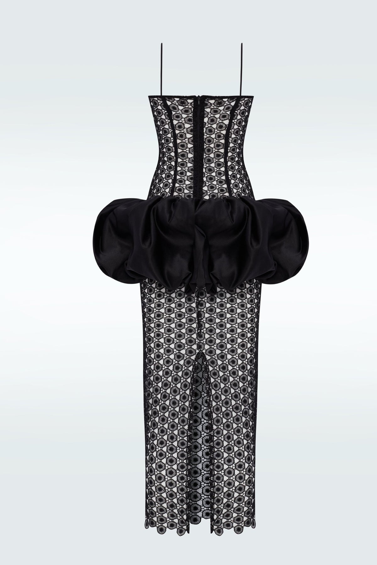 Satin Splicing Lace See-Through Slip Midi Dress