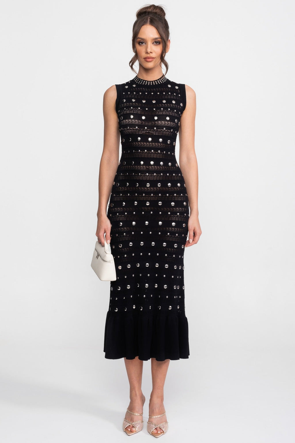 Knit Metal Decorations Sleeveless Midi Dress
