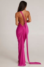 Jersey Halter Deep Open Back Bodycon Maxi Dress