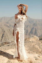 Lace See-Through Ruffle Maxi Dress