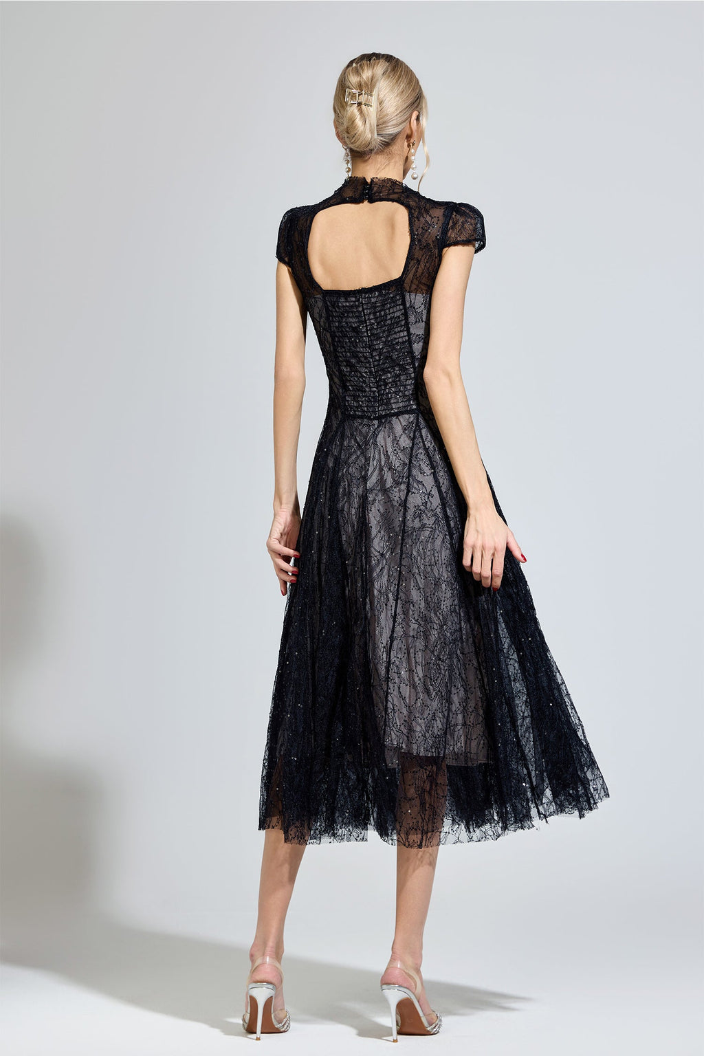 Hyzorin Black Lace Sequin Maxi Dress