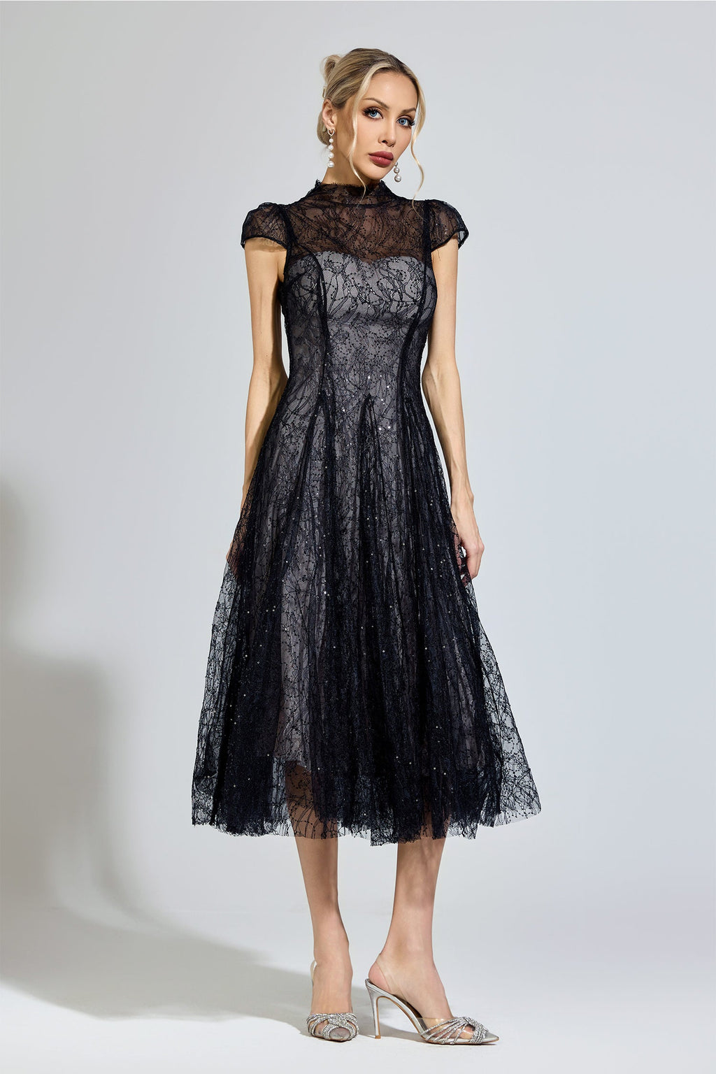 Hyzorin Black Lace Sequin Maxi Dress