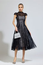 Hyzorin Black Lace Sequin Maxi Dress