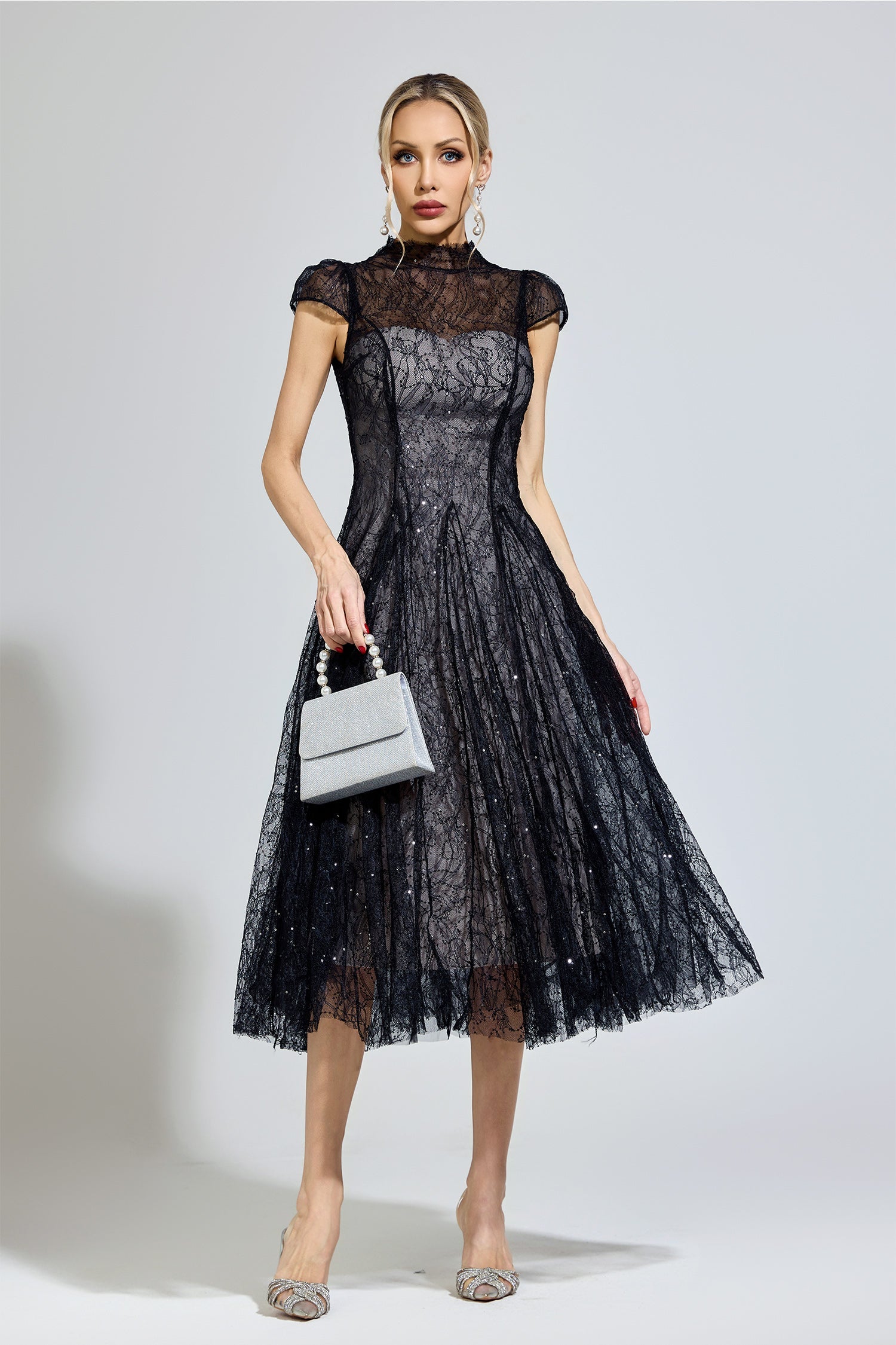 Hyzorin Black Lace Sequin Maxi Dress