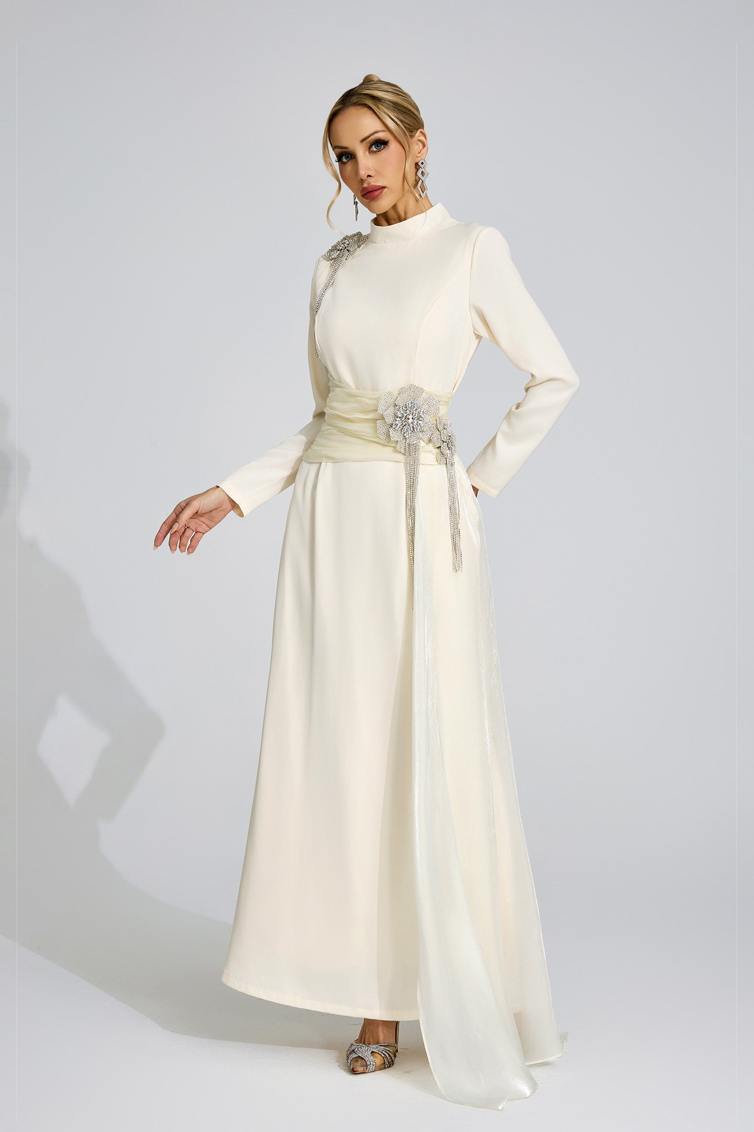 Veyloran Ivory Tassel Maxi Dress