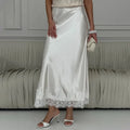 Solara - Satin Maxi Skirt with Lace Hem