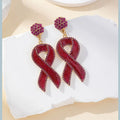 Crystal Rhinestone Pink/Red Breast Cancer Awareness Ribbon Earrings