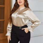 Aurellise – Plus Size Satin Button Blouse
