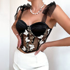 Adhara - Black Mesh Corset Crop Top