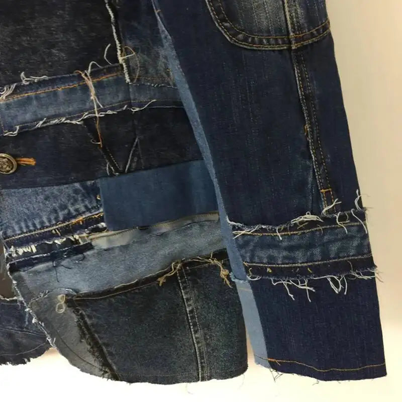 Men's Denim Colorblock Patchwork Splicing Deconstructed Heavy Industry Cowboy Jean Blazer