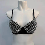Black Leather Silver Spiked Stud Steampunk Bra