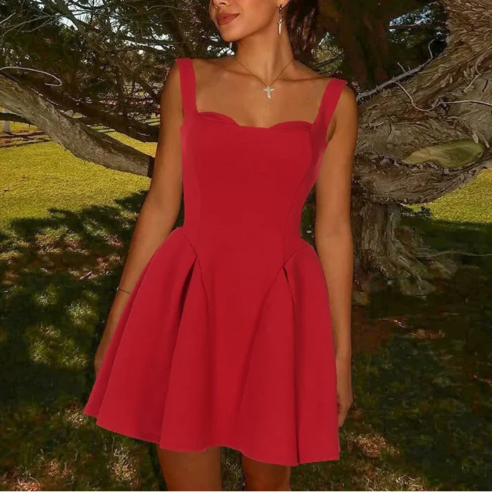 Nayeli - Red Sweetheart Neckline A-Line Dress