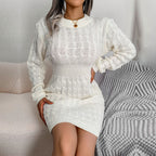 Samara - White Cable Knit Mini Sweater Dress
