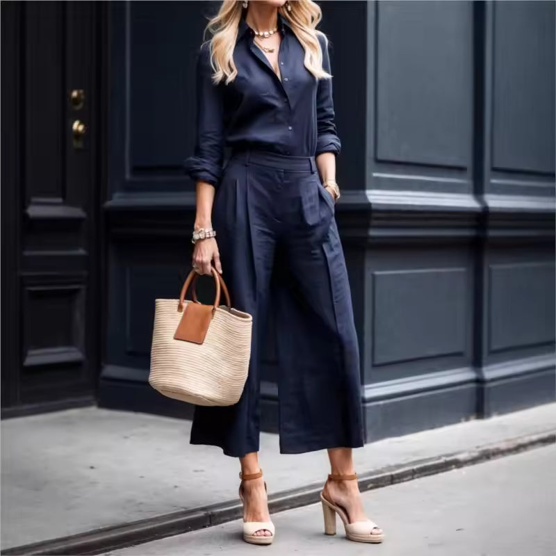 M&H | Two-Piece Set with Wide-Leg Cropped Pants