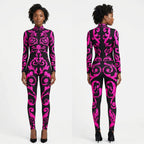 Designer Geometric Striped Print Skin Tight Long Sleeve Women's Stage Performance Jumpsuits
