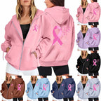 Breast Cancer Awareness Symbol Back Design Women's Zipper Hoodie Sweatshirt to 3X Plus Size