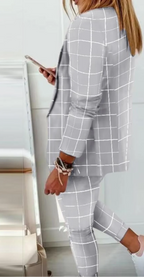 English Plaid Print Blazer Jacket +Matching Ankle Length Pants Women's Suit