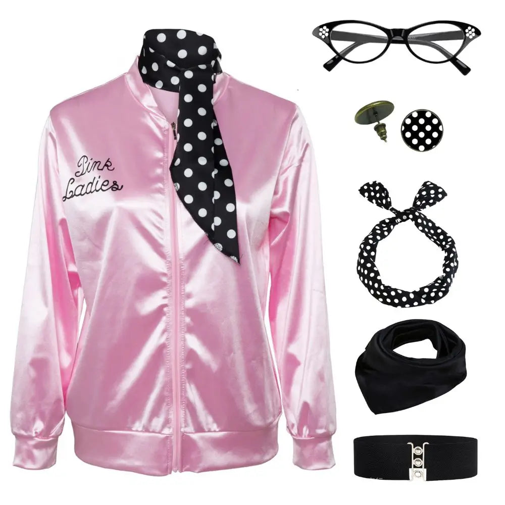 Satin Vintage "Pink Ladies" Grease Movie Women's Cosplay Costume  Jacket to 3X Plus Size