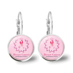 Glass Breast Cancer Awareness Ribbon Pendant Alloy Drop Earrings