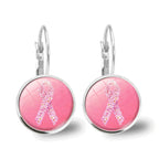 Glass Breast Cancer Awareness Ribbon Pendant Alloy Drop Earrings