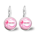 Glass Breast Cancer Awareness Ribbon Pendant Alloy Drop Earrings