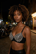Black/Gold PU Leather Spiked Rivet Stud Steampunk Bra