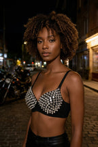 Black/Gold PU Leather Spiked Rivet Stud Steampunk Bra