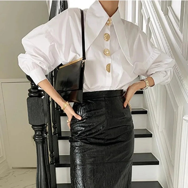 Bellamy - Statement Collar Button Detail Blouse