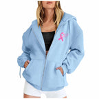 Breast Cancer Awareness Symbol Back Design Women's Zipper Hoodie Sweatshirt to 3X Plus Size