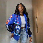 Blue Racing Patch Design Unisex Long Sleeve Motorcycle Baseball Varsity Bomber Jacket
