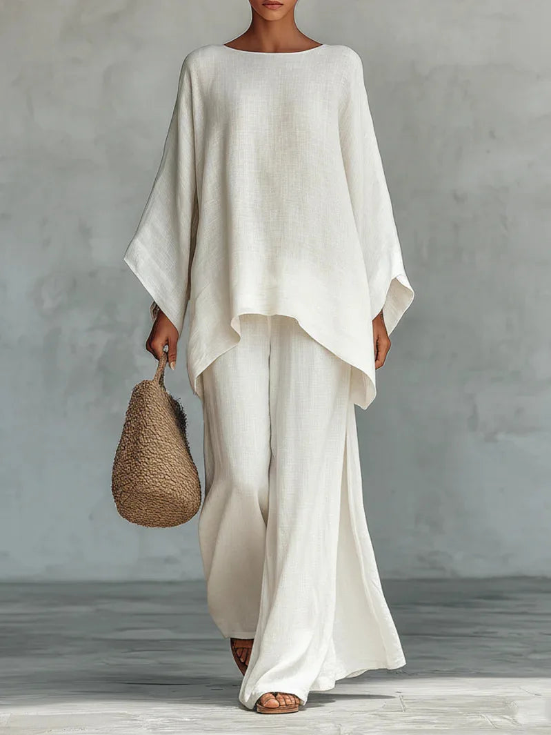 Aaliyah | Long-Sleeve Cotton-Linen Set with Wide Pants
