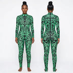 Designer Geometric Striped Print Skin Tight Long Sleeve Women's Stage Performance Jumpsuits