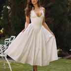Liora - White Halter A-Line Midi Dress