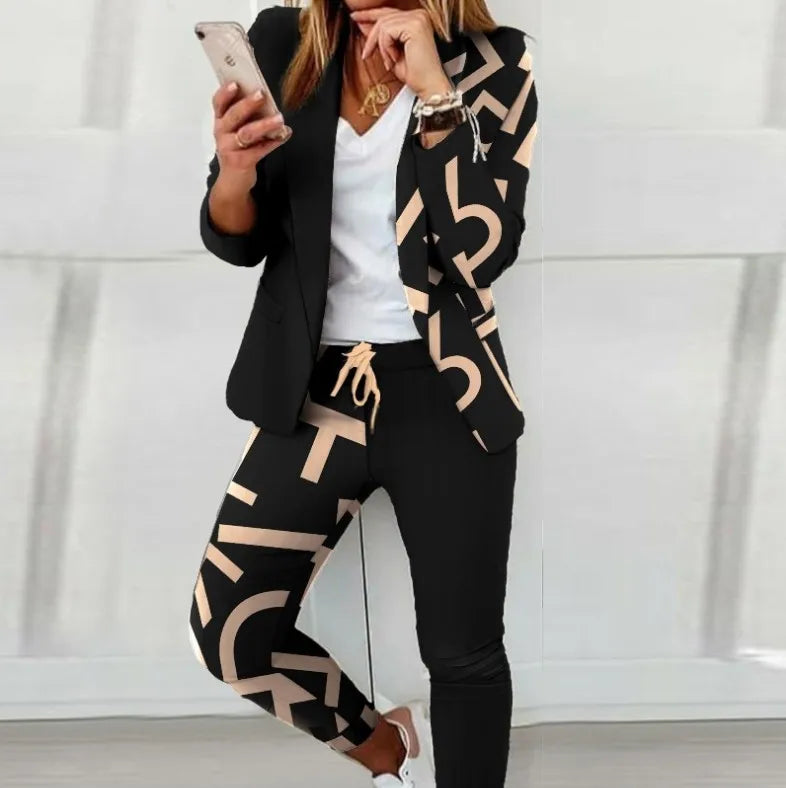 English Plaid Print Blazer Jacket +Matching Ankle Length Pants Women's Suit