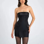 Ororo - Black Bandeau Fold Over Mini Dress