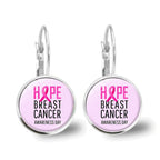 Glass Breast Cancer Awareness Ribbon Pendant Alloy Drop Earrings